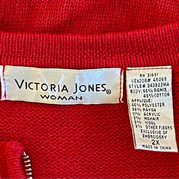 Victoria Jones Vintage Embroidered Embellished Santa Xmas Cardigan Sweater Sz 2X - Picture 14 of 16